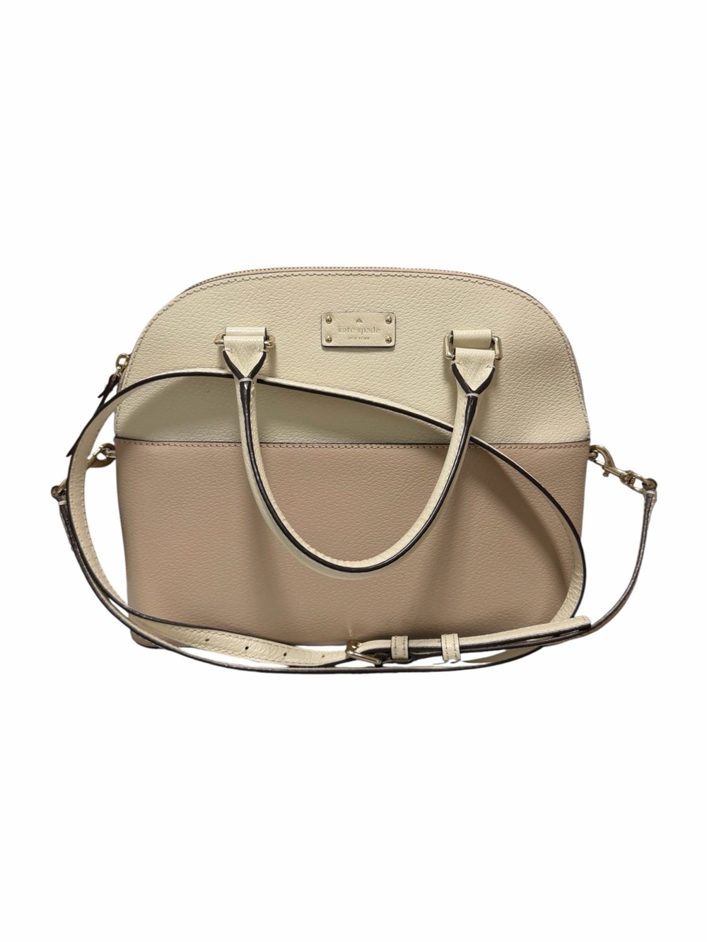 Kate Spade Color Block Cream/Tan Leather Satchel Handbag